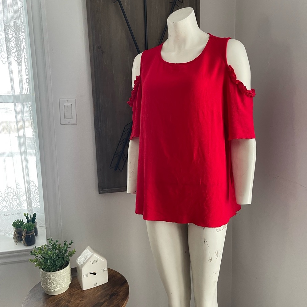 SHEIN Red Cold Shoulder Blouse